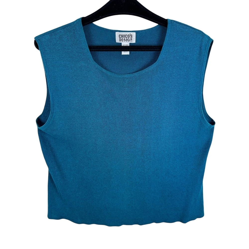 Chico's Design Vintage Teal Blue Linen Cotton Nylon Sleeveless Ribbed Sweater XL